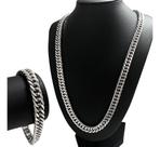 Cordão Corrente Elo Duplo Prata Aço Inox C/ Pulseira Combo