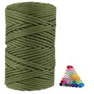Cordão de macramê virado 5 mm x 100 m de algodão natural verde-oliva