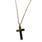 Cordão Dourado e Preto com Pingente de Cruz