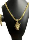 Cordão e Pulseira Cadeado + Pingente Pitbull Banhado a ouro