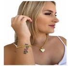Cordão Feminino Friso 6mm Pulseira Pingente banhado Ouro 18k