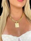 Cordão feminino modelo Grumet 13mm pingente banhado ouro 18k
