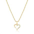 Cordão Feminino Ouro 18k + Coração C/ Zircônias
