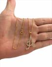 Cordão Feminino Pingente de Letra Cravejado Banhado Ouro 18k