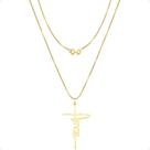 Cordão Feminino Veneziana Ouro 18k Com Pingente Amor