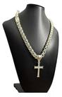 Cordão Friso Triplo 12mm Ping Crucifixo Banhado Prata 925