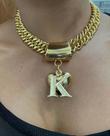 Cordão Letra Inicial Corrente grossa 12 mm banhada a ouro 18k