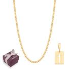 Cordão Masculino Banhado Ouro 18k Com Pingente Cruz Retangular Rommanel