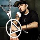 Cordão Masculino Rap Eminem Pingente Círculo Triângulo Metal Prateado Acessório Hip Hop Retro