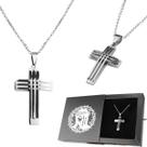 cordao prata masculino aco inox + caixa + pingente crucifixo cruz fé grumet católico casual religioso inoxidavel prata