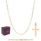 Cordão Rommanel Masculino 70cm Elo Cadeado Com Pingente Cruz Banhado Ouro 18k