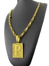 Cordão Tijolinho Trançado 6mm Pingente Letra Banhado A Ouro