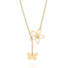 CordãoOriginal Rommanel Banhado a Ouro 18k Fio Português Com Flor e Borboleta 531162