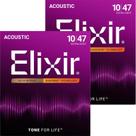 Cordas de guitarra Elixir Nanoweb Extra Light 80/20 Bronze, pacote com 2 unidades Cordas de guitarra Elixir Nanoweb Extra Light 80/20 Bronze, pacote com 2 unidades