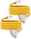 Cordón de extensión para exteriores PLUGTUL 4,5 m calibre 12 con 3 enchufes, paquete de 2