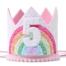 Coroa de aniversário WAWUO Rainbow Girl de 1 a 6 anos, adereços fotográficos