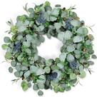 Coroa de flores de eucalipto 61cm com folhas de oliveira e frutos