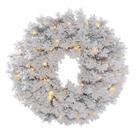 Coroa de flores Vickerman, 61 cm, pinho flocado, branco quente, LED