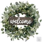 Coroa de folhas de eucalipto artificial Sggvecsy Green 50cm com placa