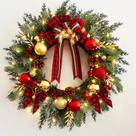 Coroa de Natal TOKCARE pré-iluminada de 50 cm com luzes e enfeites