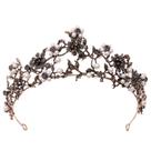 Coroa de noiva barroca com diamantes negros e pérolas para casamento