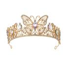 Coroa de noiva dourada com borboletas de cristal e strass AB