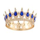 Coroa de ouro barroca com gemas azuis e strass para mulheres.