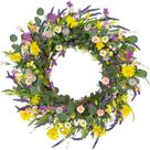 Coroa de primavera J'FLORU Artificial Daisy Lavender 56cm com flores silvestres
