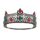 Coroa de rei de bronze antiga com strass vermelho e verde