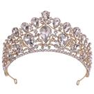 Coroa de tiara de casamento dourada elegante com cristais transparentes para Bri Coroa de tiara de casamento dourada elegante com cristais transparentes para Bri