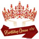 Coroa de tiara Velscrun Red Crystal Birthday Queen para mulheres e meninas, faixa de cabeça de rainha de aniversário, faixa elegante, coroa de princesa com pentes, acessórios de cabelo, decorações de festa de feliz aniversário, presente de nascimento para mamãe