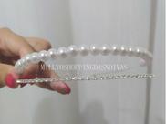 Coroa Tiara Daminha Noiva Debutante Prata Strass Pérola T8 DUPLA