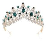 Coroa Tiara Noiva Debutante Porta Coque Verde Dourado T7