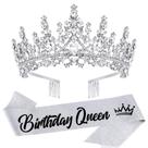 Coroas de tiara VELSCRUN Silver Crystal Birthday Queen para mulheres e meninas, faixa de cabeça de rainha de aniversário, faixa elegante, coroa de princesa com pentes, acessórios de cabelo, decorações de festa de feliz aniversário, mãe