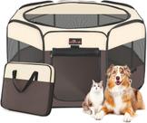 Corral para Perro Aivituvin Portátil y Plegable con Bolsa de Transporte Marrón M