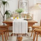 Corredor de mesa Wracra Rustic Hemstitch, linho, 183 cm, marfim Corredor de mesa Wracra Rustic Hemstitch, linho, 183 cm, marfim