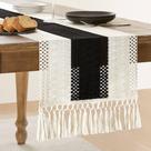 Corredor de mesa ZeeMart Macrame Style bicolor 36x183cm preto/marfim Corredor de mesa ZeeMart Macrame Style bicolor 36x183cm preto/marfim
