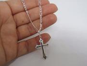 Corrente 3 x 1 Fígaro 3mm Pingente Crucifixo Prata 925