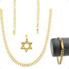 Corrente aço + estrela davi pingente + pulseira casual estiloso social religioso moda masculina original presente