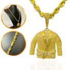 Corrente Baiano 8mm + Pingente Kimono Faixa Branca Cravejado