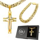corrente banhada ouro + crucifixo + caixabr moda masculina qualidade premium casual religioso estiloso presente