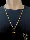 Corrente Banhado A Ouro 18K Tijolinho 4Mm Com Pingente Cruz