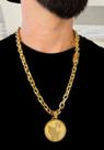 Corrente cadeado 10mm + pingente medalha fé banhado a ouro