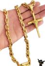 Corrente Cadeado 12mm + Pingente Cruz Fio - Banhado a Ouro