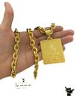 Corrente Cadeado 12mm + Pingente Fé - Banhado a Ouro 18k