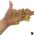Corrente Cadeado 12mm + Pingente Rosto Cristo Banhado a Ouro