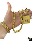 Corrente Cadeado 12mm + Pulseira + Pingente Nossa Senhora - Banhado a Ouro
