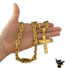 Corrente Cadeado 14mm + Pingente Cruz - Banhado a Ouro 18k