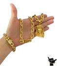Corrente Cadeado 14mm + Pulseira + Pingente - Banhado a Ouro Corrente Cadeado 14mm + Pulseira + Pingente - Banhado a Ouro