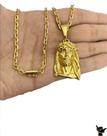Corrente Cadeado 3mm + Pingente Rosto Cristo Banhado a Ouro